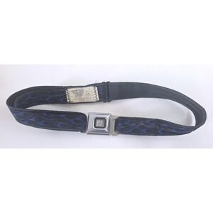 Buckle-Down Skate Goods Orig GM Seatbelt Buckle Belt Blue Flames Black Chrome